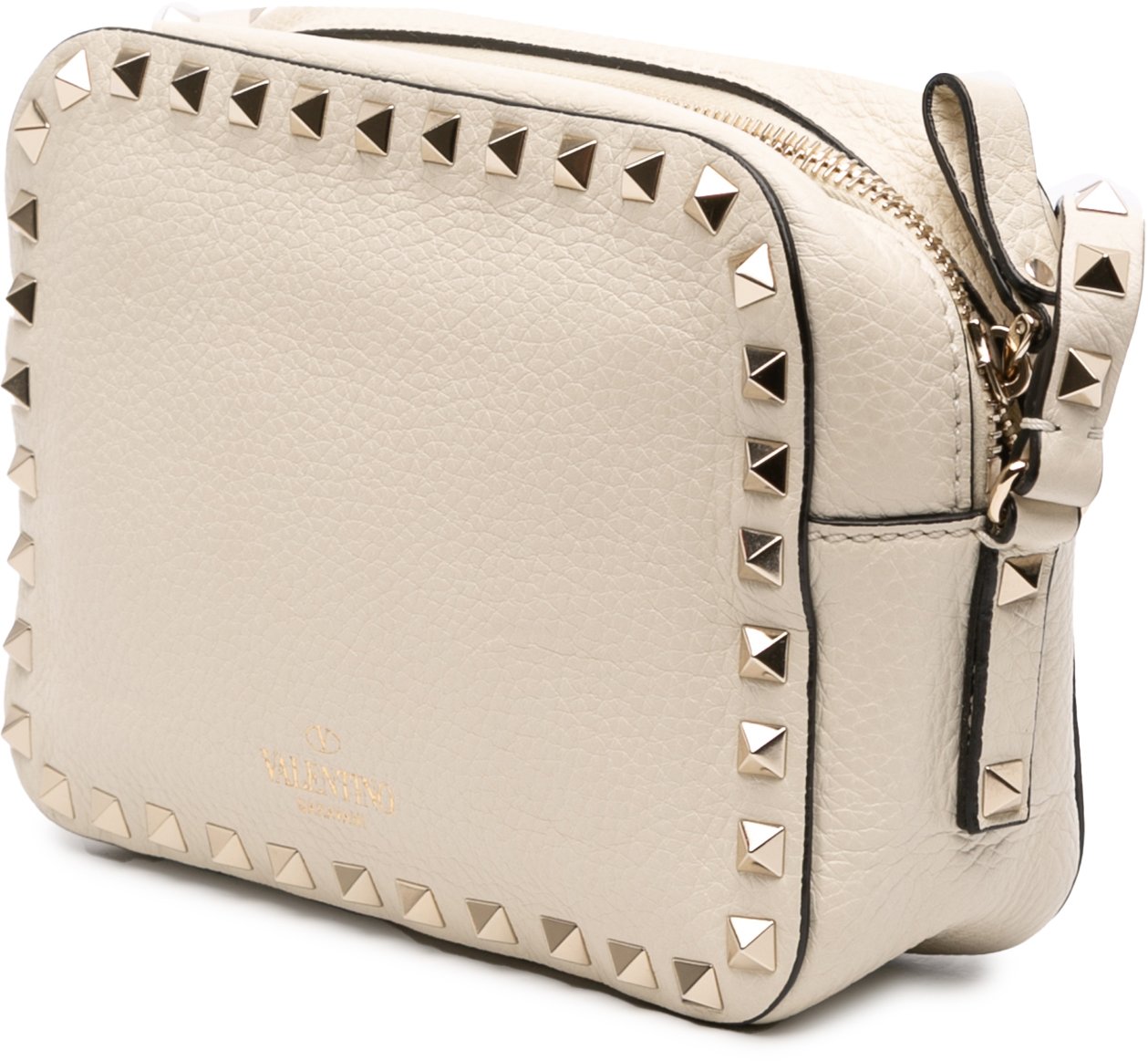 Valentino Grainy Calfskin Rockstud Camera Bag Wit
