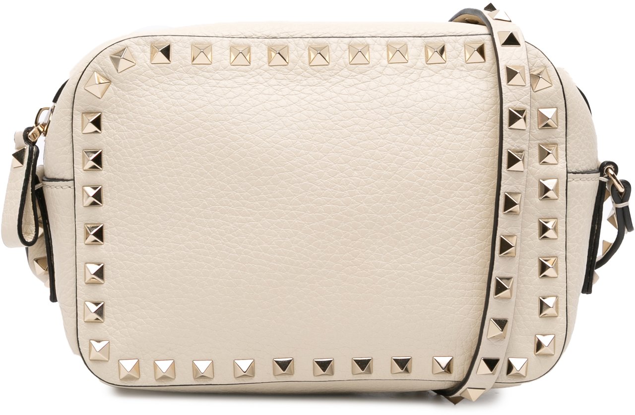 Valentino Grainy Calfskin Rockstud Camera Bag Wit