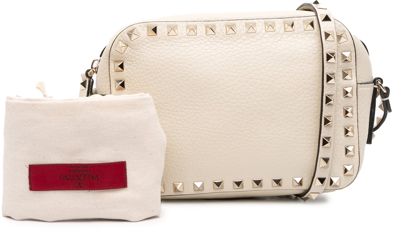 Valentino Grainy Calfskin Rockstud Camera Bag Wit