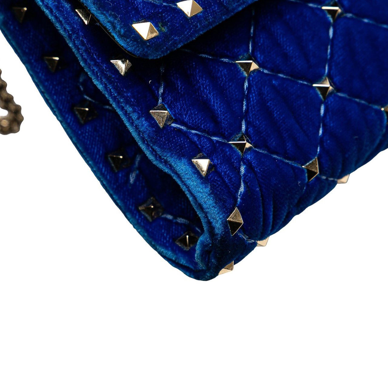 Valentino Quilted Velvet Rockstud Spike Wallet on Chain Blauw