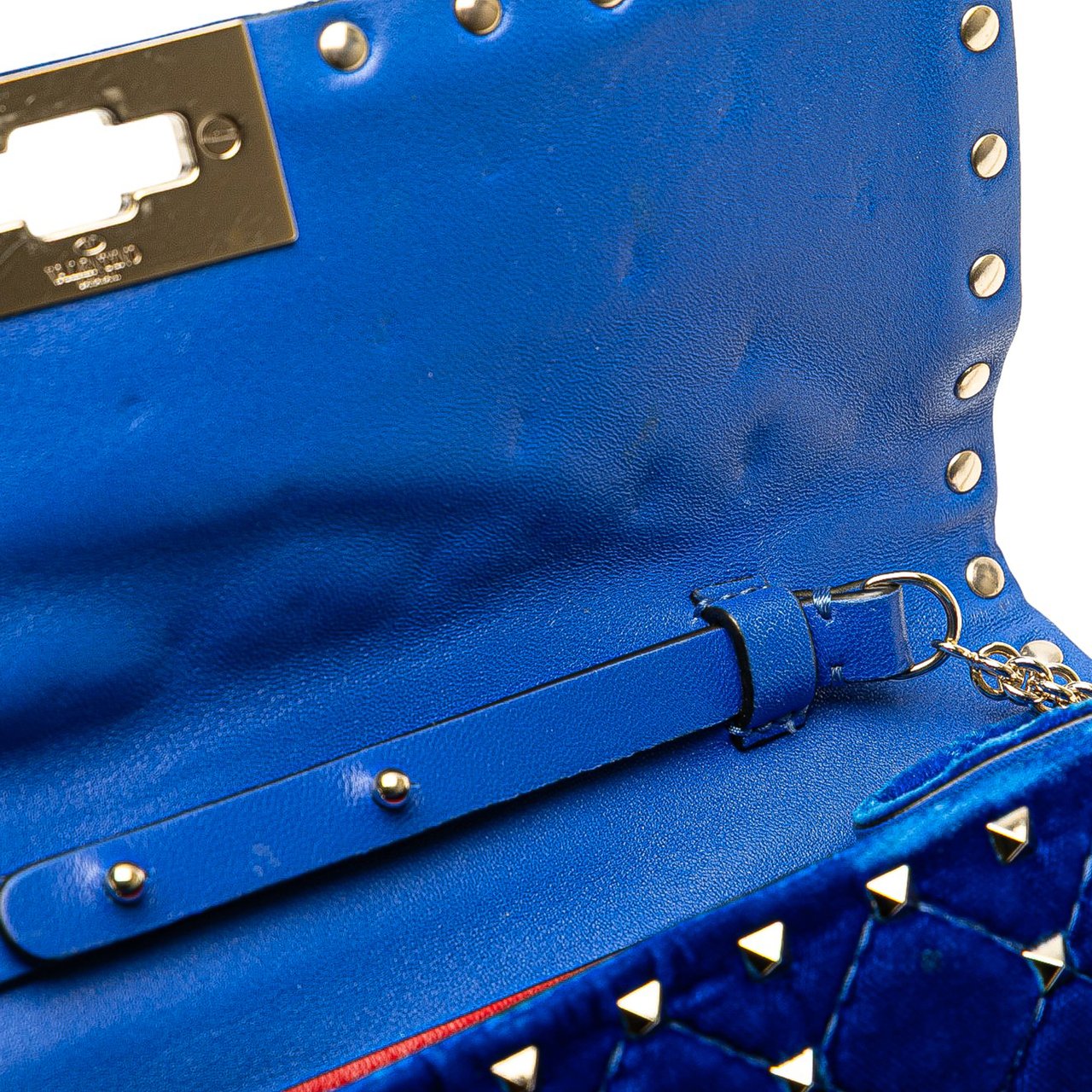 Valentino Quilted Velvet Rockstud Spike Wallet on Chain Blauw