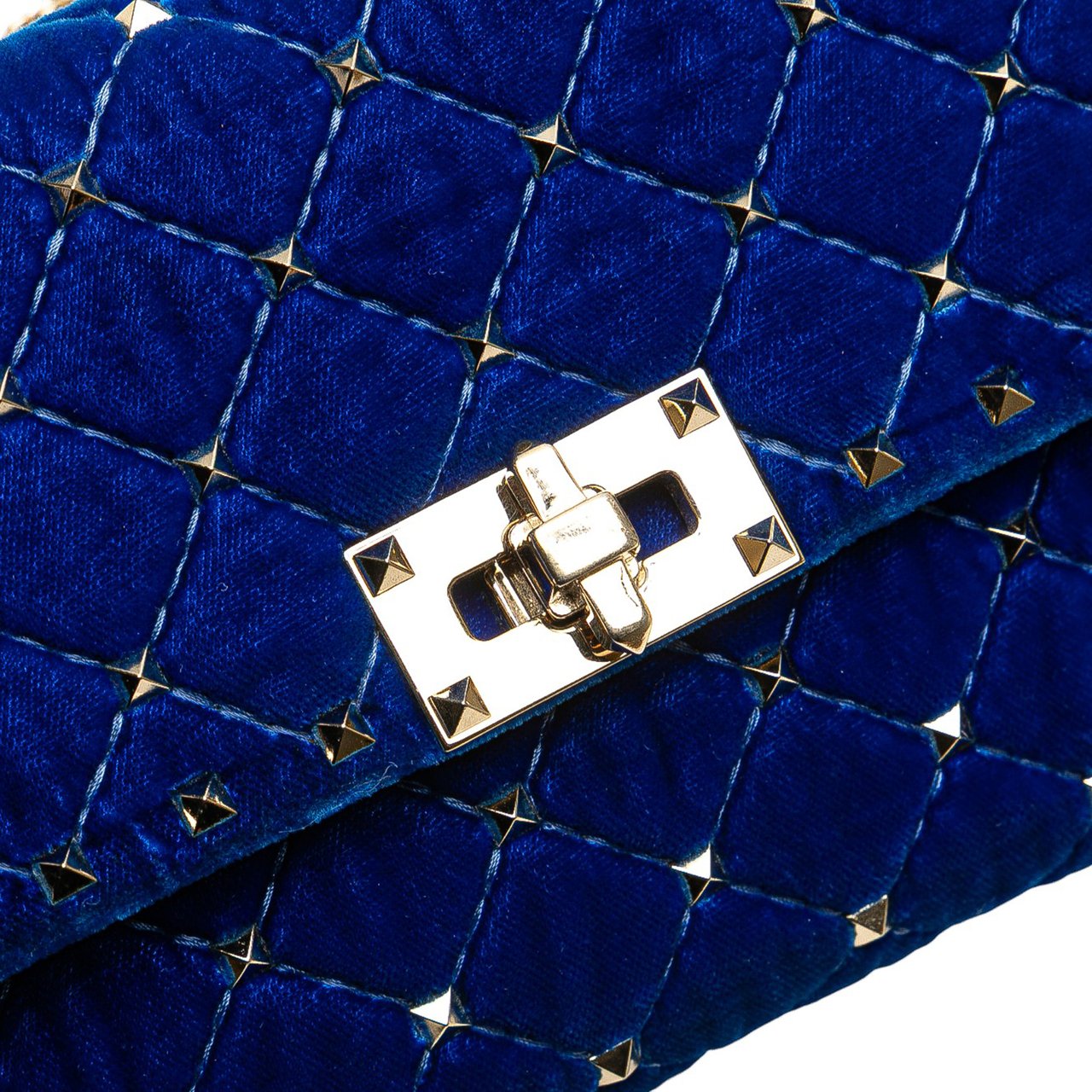 Valentino Quilted Velvet Rockstud Spike Wallet on Chain Blauw