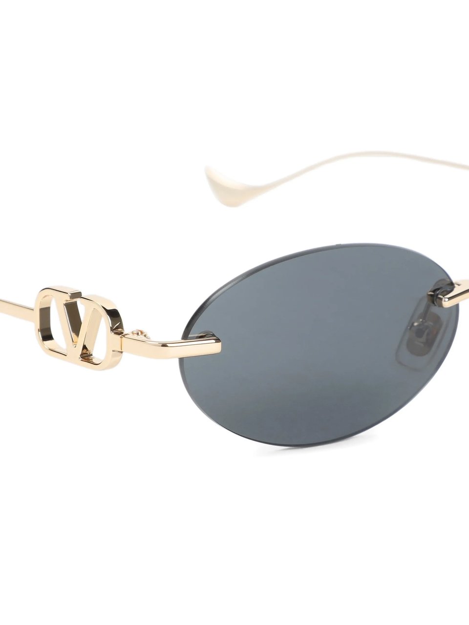 Valentino Black Rimless Oval Gold-tone Metal Sunglasses Grijs