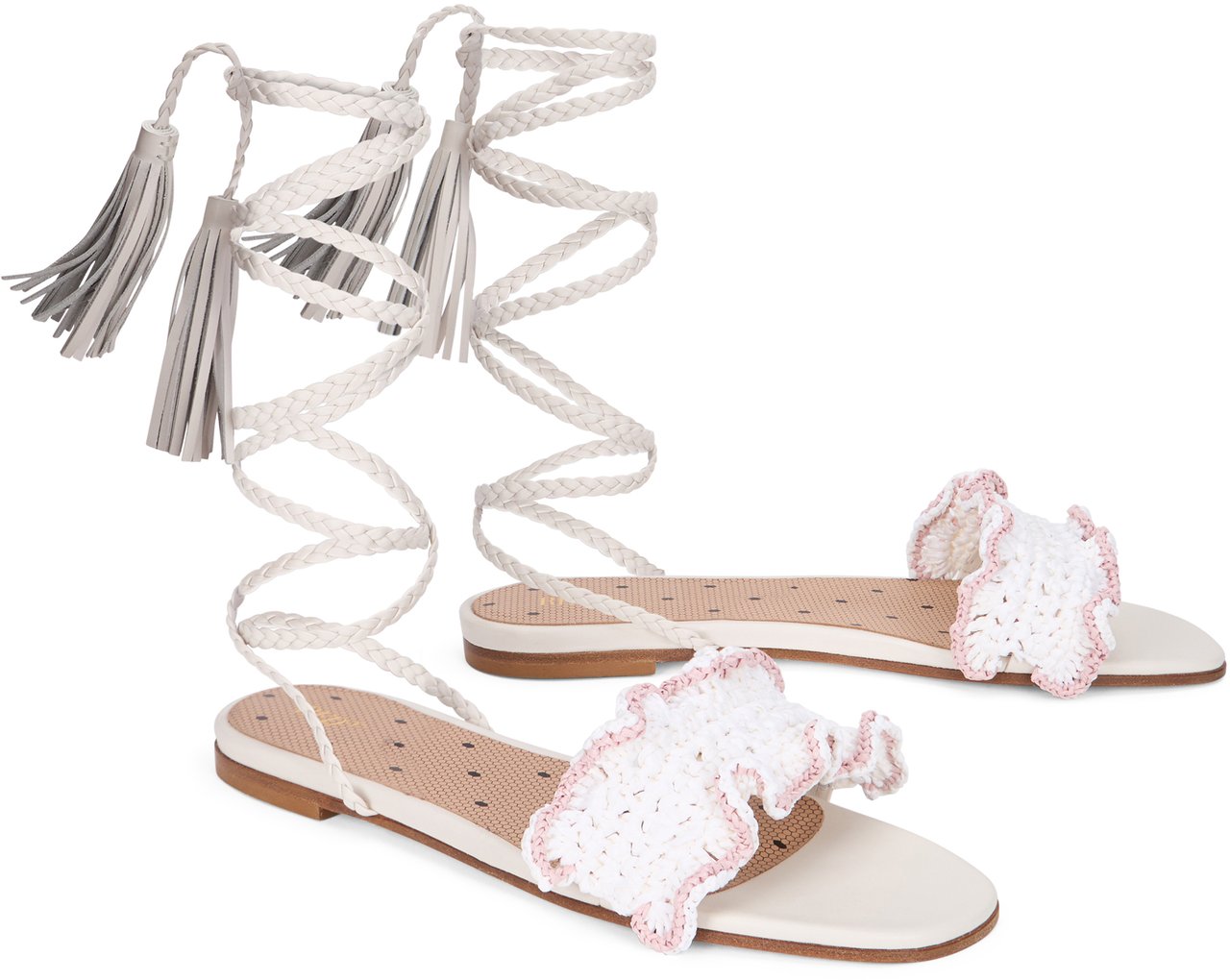 Valentino Elegant and minimalist sandals with a long strap around the calf Wit
