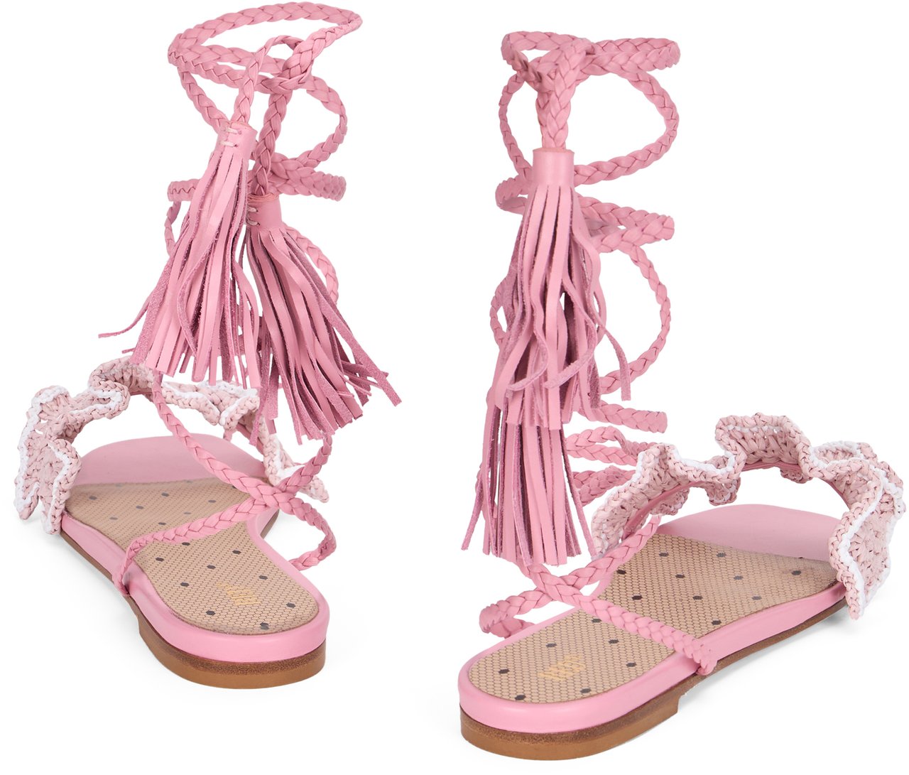 Valentino Elegant pink sandal with low heel and braided laces Wit