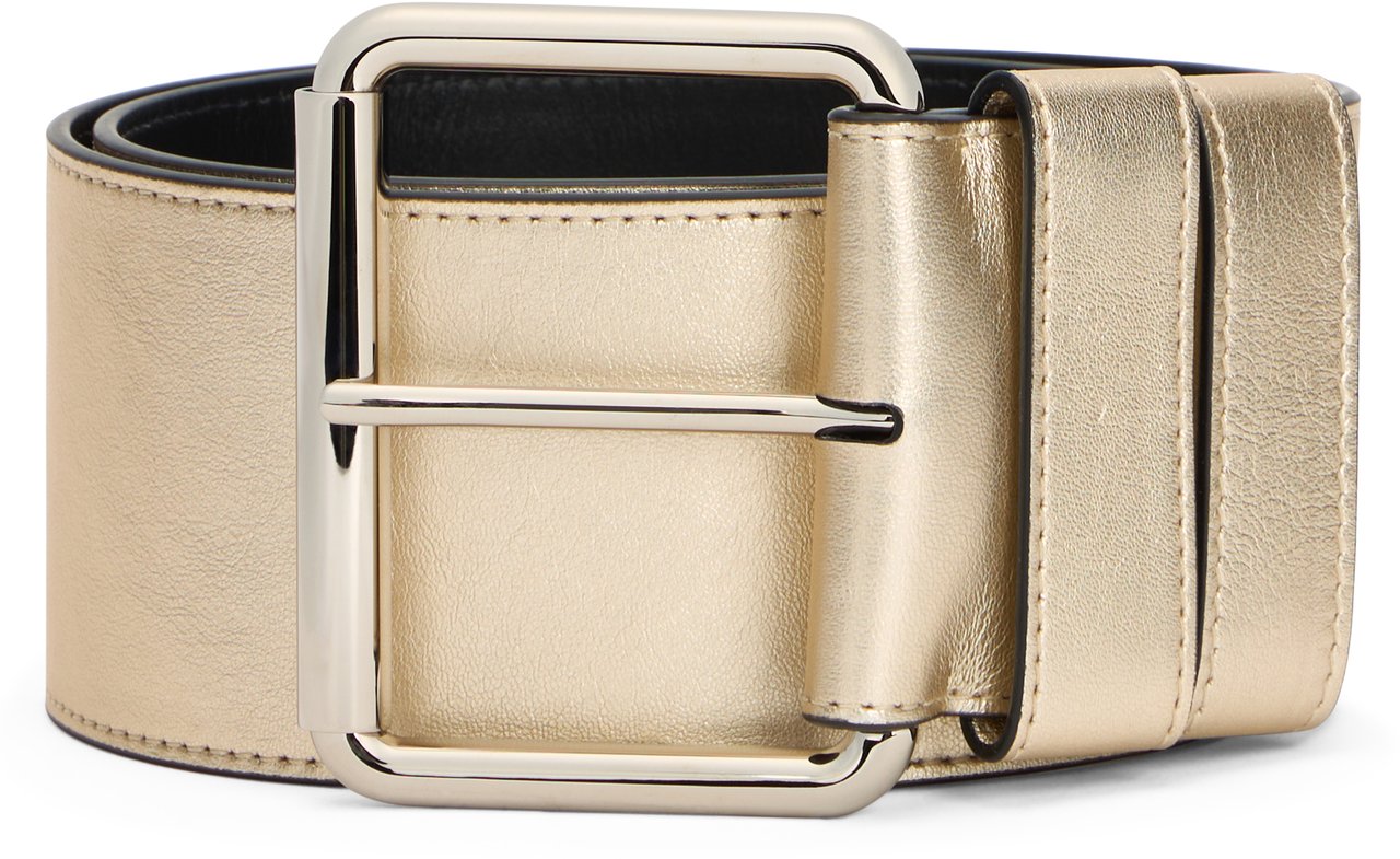 Valentino Gold leather belt with shiny buckle Grijs