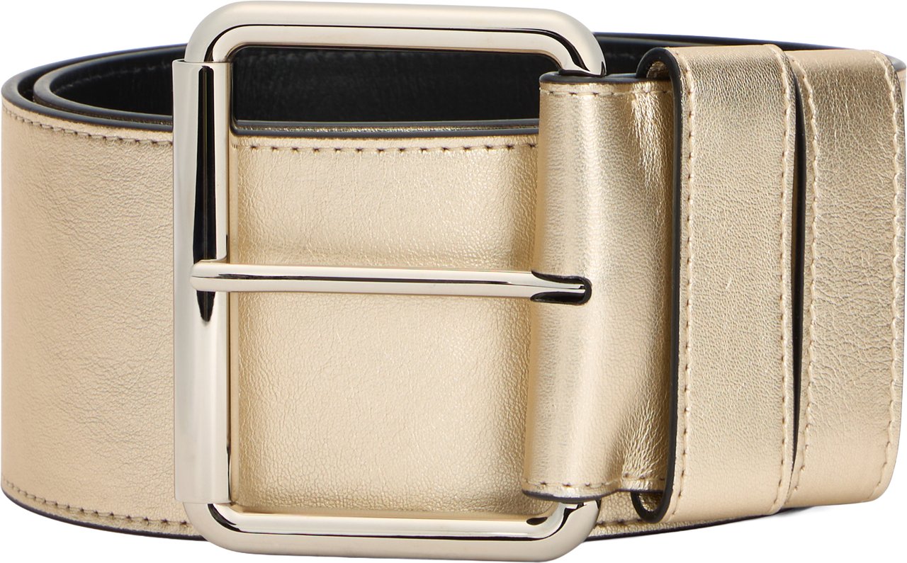 Valentino Gold leather belt with shiny buckle Grijs