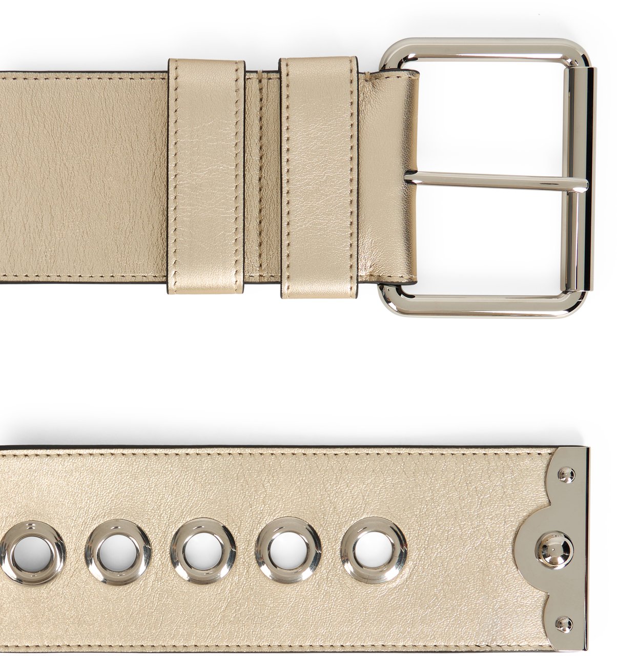 Valentino Gold leather belt with shiny buckle. Grijs