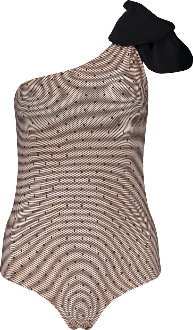Valentino One-Shoulder Beige Dress with Polka Dot Details Zwart