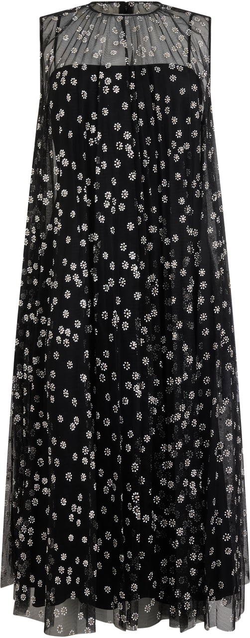 Valentino Elegant black midi dress with floral details. Zwart