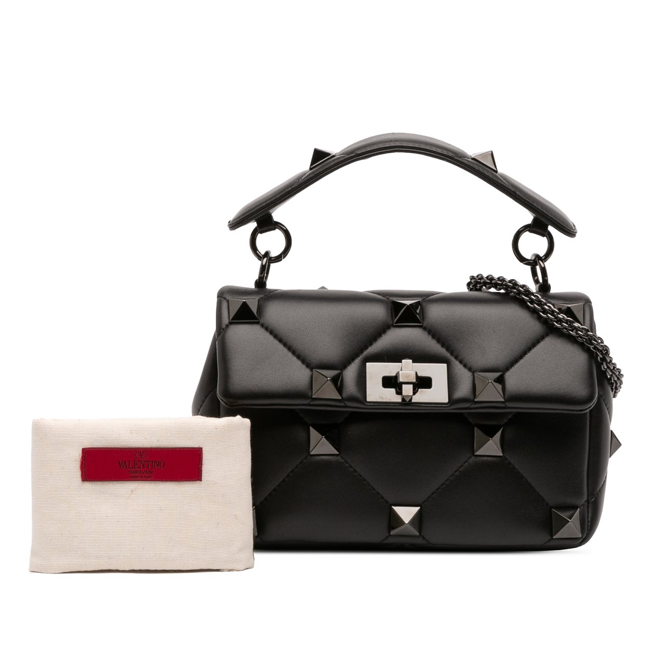 Valentino Medium Nappa Monochrome Roman Stud Satchel Zwart