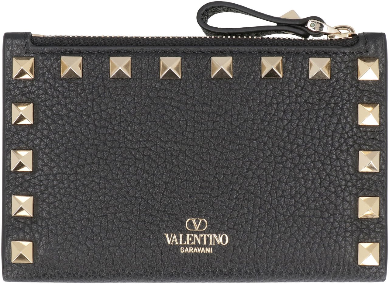 Valentino Rockstud leather card holder Zwart