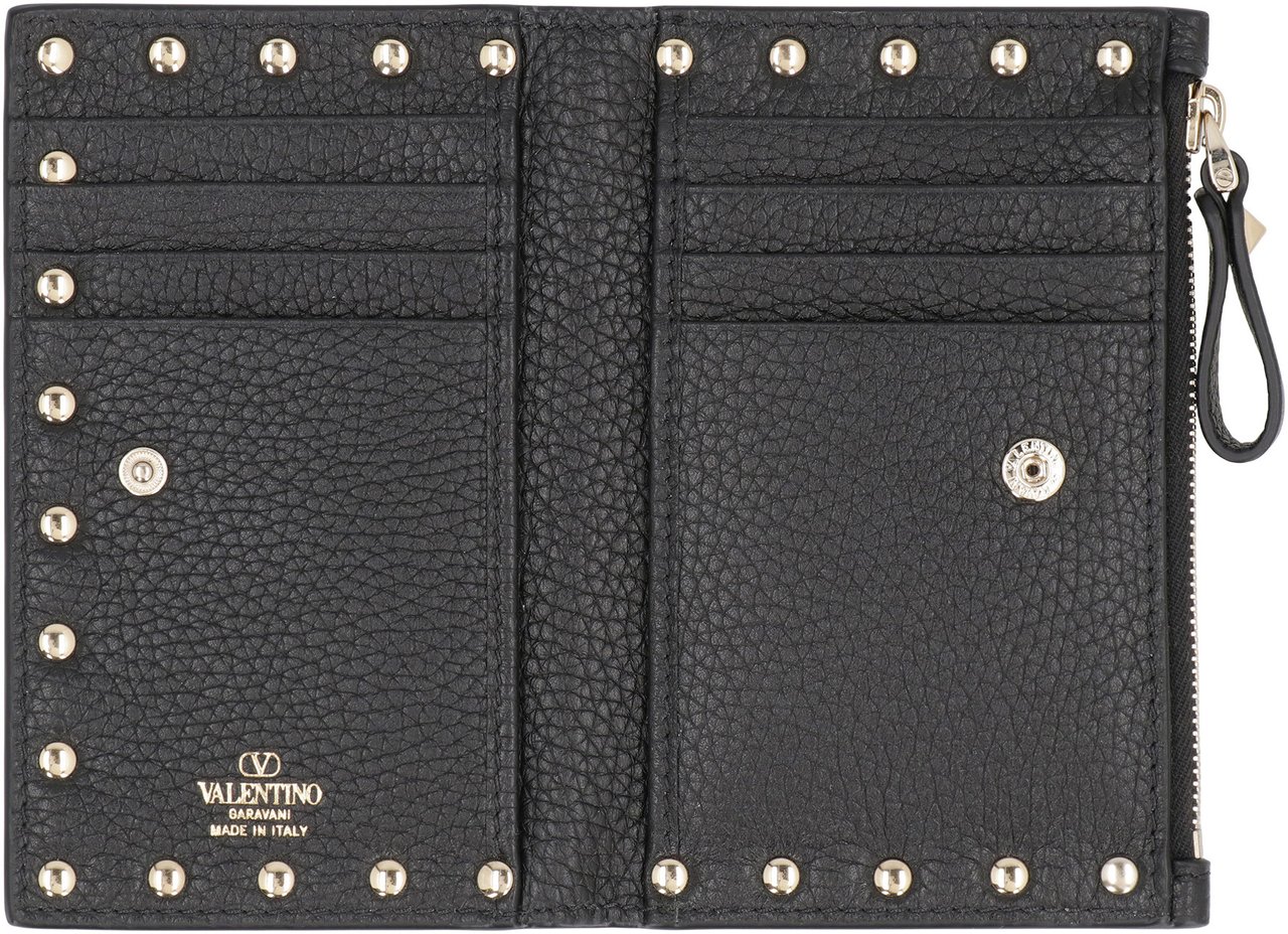 Valentino Rockstud leather card holder Zwart