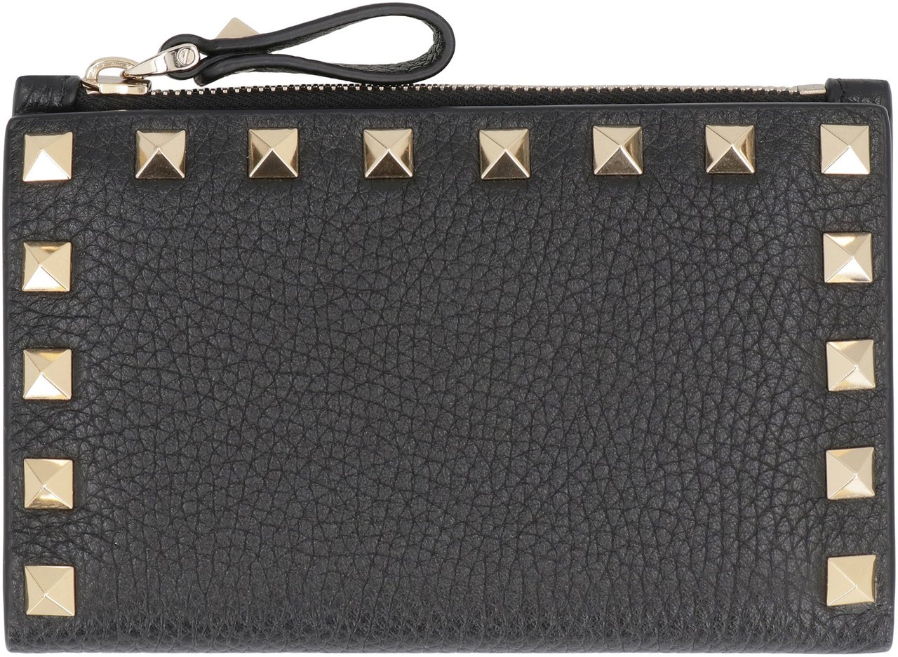 Valentino Rockstud leather card holder Zwart