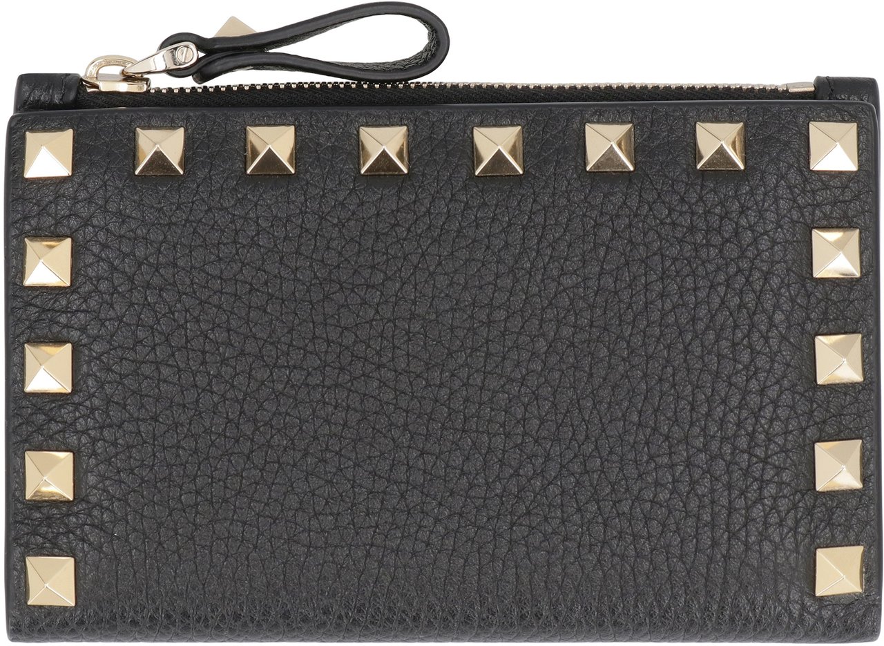 Valentino Rockstud leather card holder Zwart