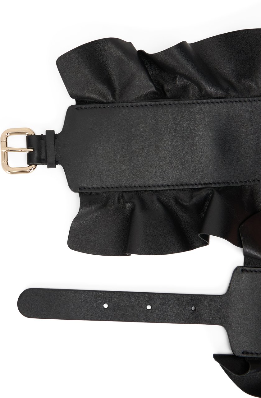 Valentino Black belt with gold buckle, elegant and modern. Zwart