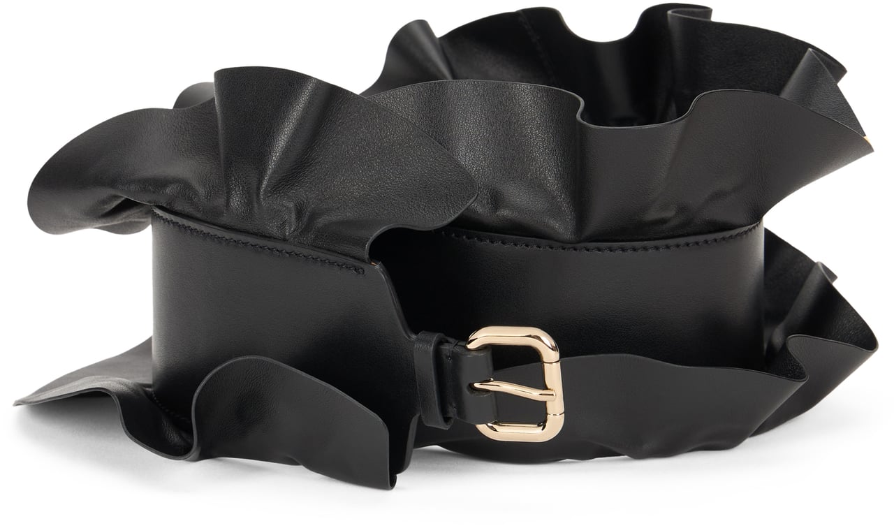 Valentino Black belt with gold buckle, elegant and modern. Zwart