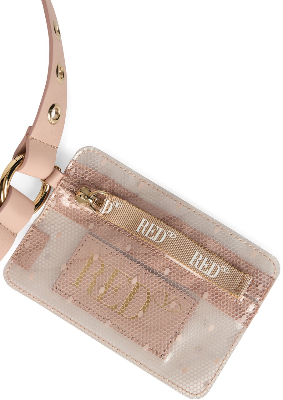 Valentino Elegant pale pink belt with an elegant and functional cardholder purse. Neutraal