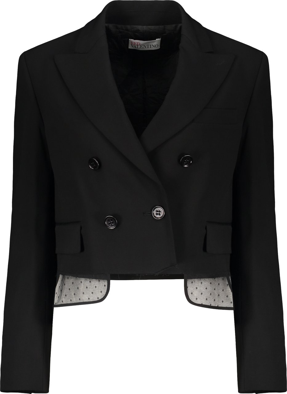 Valentino Black cropped jacket elegant with classic collar Zwart