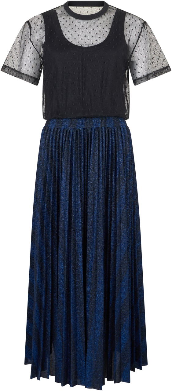 Valentino Elegant black dress with translucent sleeves and flowing skirt in shades of blue. Zwart