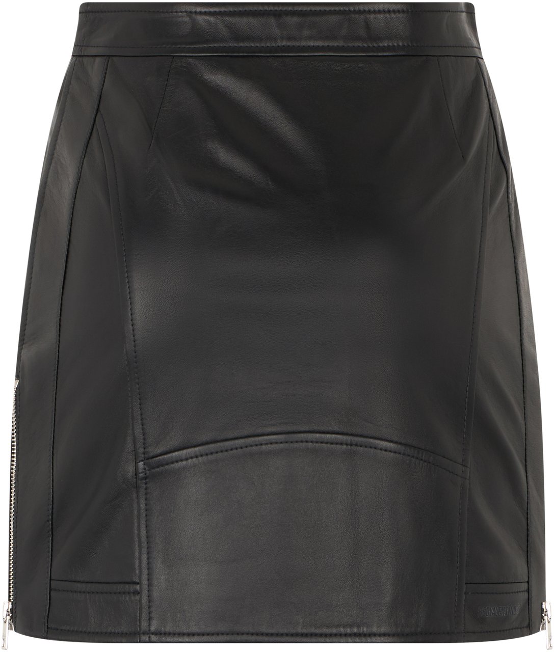 Valentino Short black leather skirt with zipper and decorative functional pockets with bold design. Zwart