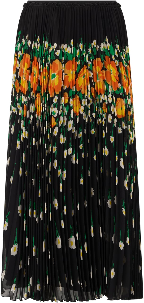 Valentino Long black elegant skirt with floral pattern. Zwart