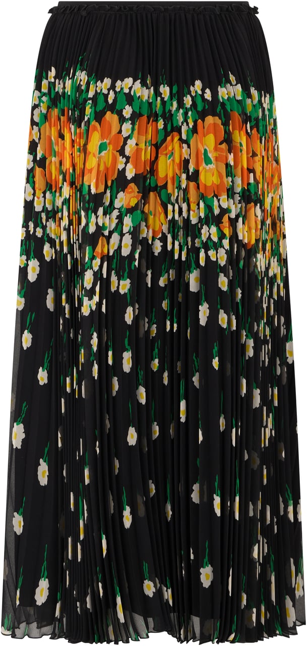 Valentino Long black elegant skirt with floral pattern. Zwart