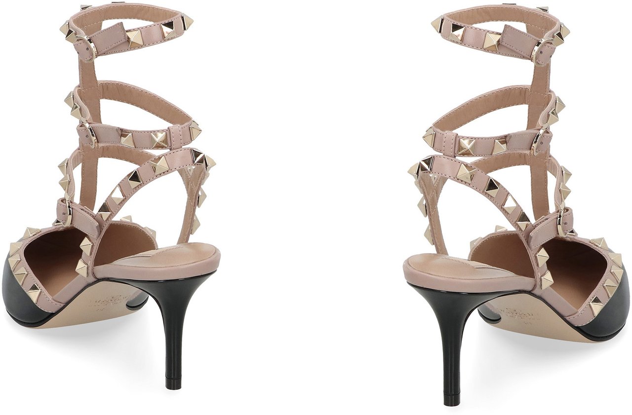 Valentino Rockstud Patent leather slingback pumps Zwart