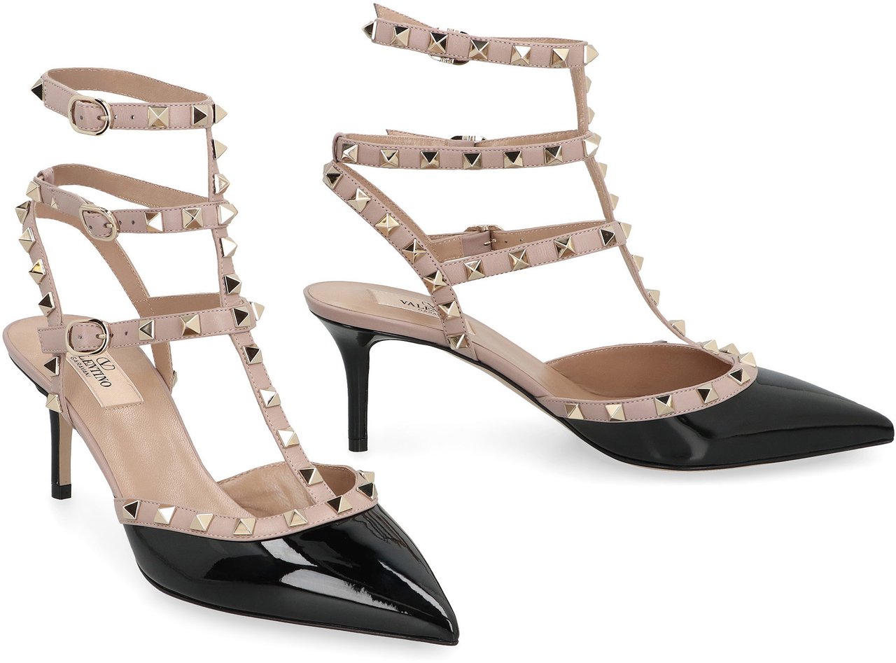 Valentino Rockstud Patent leather slingback pumps Zwart
