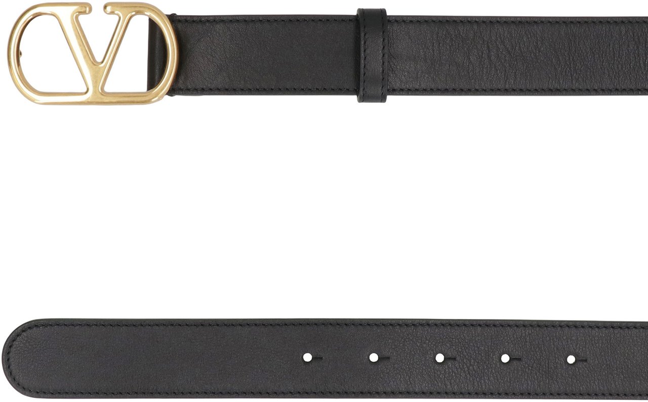 Valentino Vlogo Signature leather belt Zwart