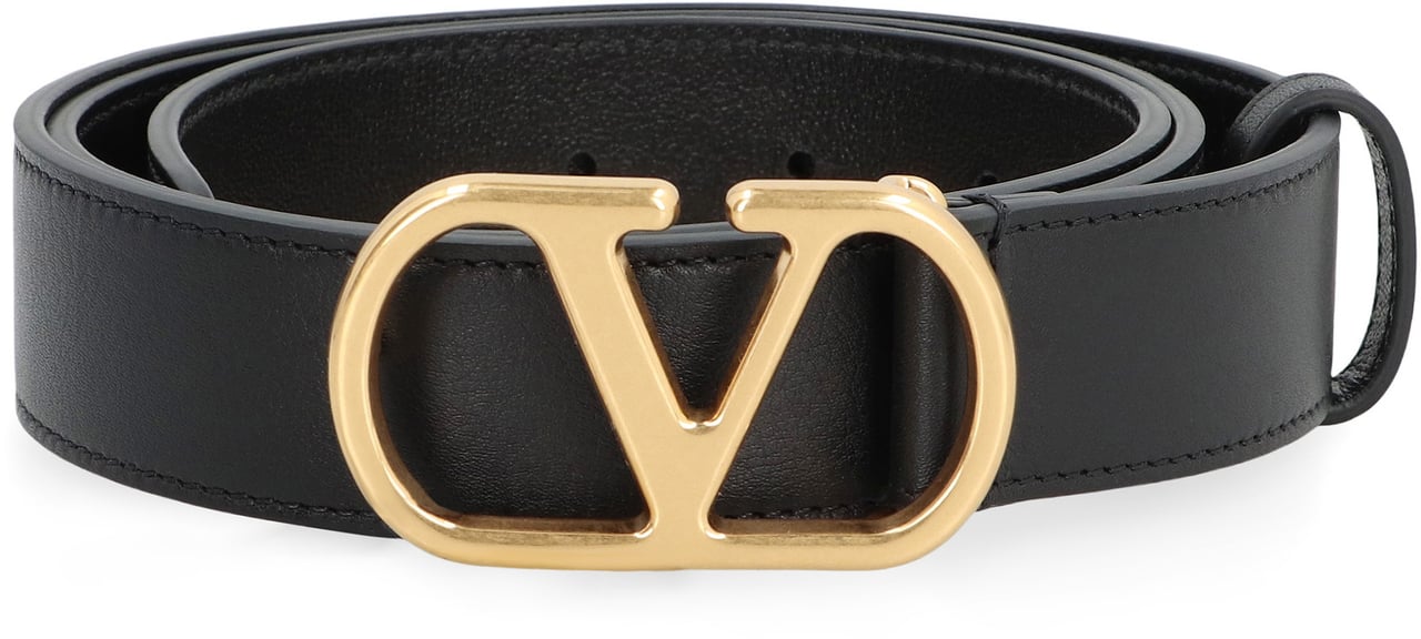 Valentino Vlogo Signature leather belt Zwart