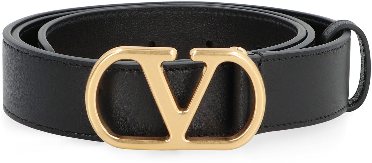 Valentino Vlogo Signature leather belt Zwart