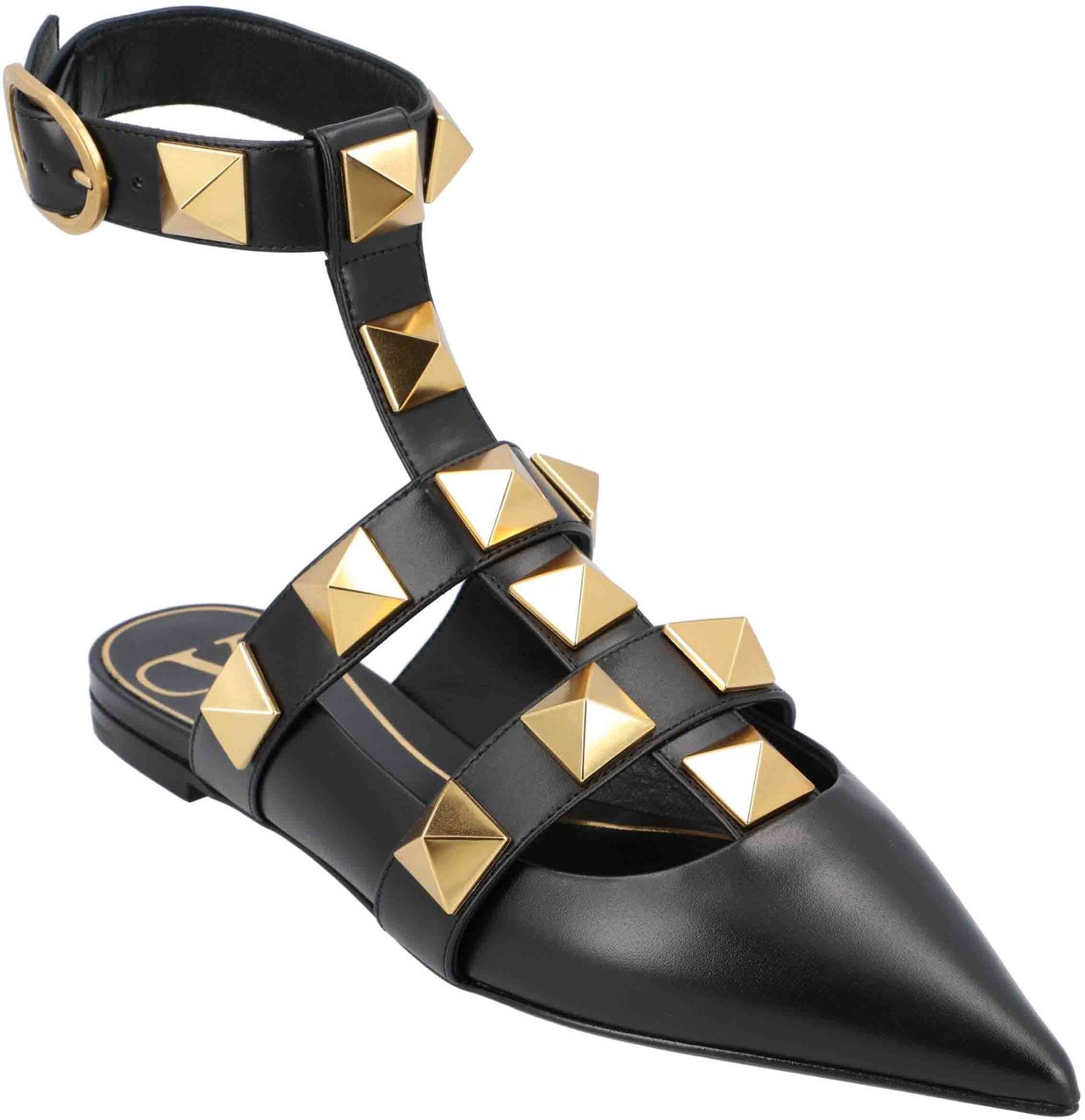 Valentino Black Ballerinas With Iconic Roman Stud Rivets Zwart
