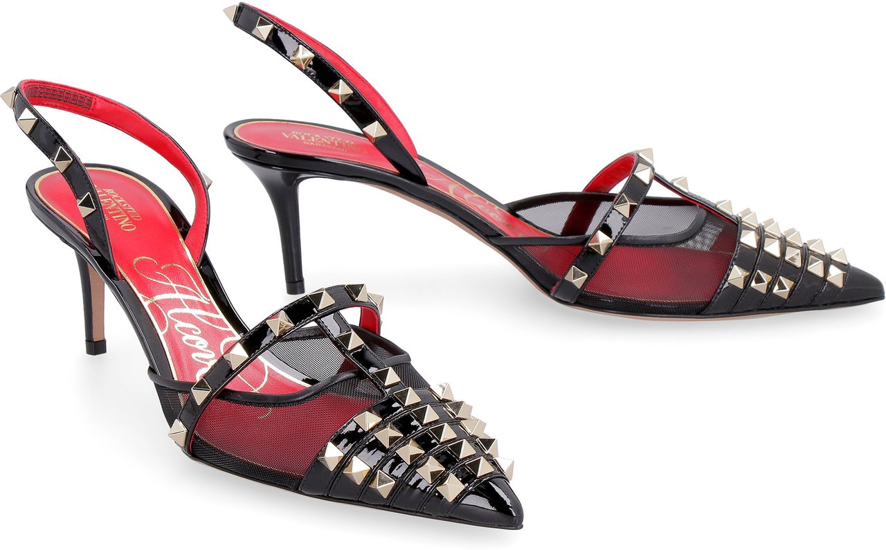 Valentino Studded leather slingbacks Zwart