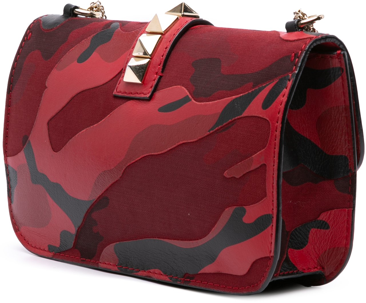 Valentino Medium Nappa and Canvas Camouflage Rockstud Glam Lock Crossbody Rood