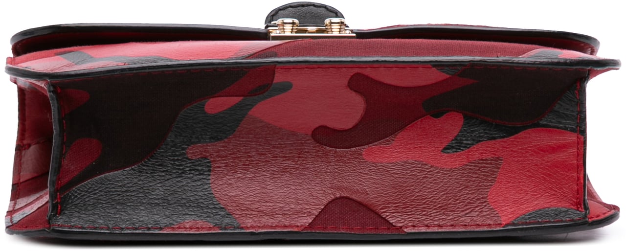 Valentino Medium Nappa and Canvas Camouflage Rockstud Glam Lock Crossbody Rood