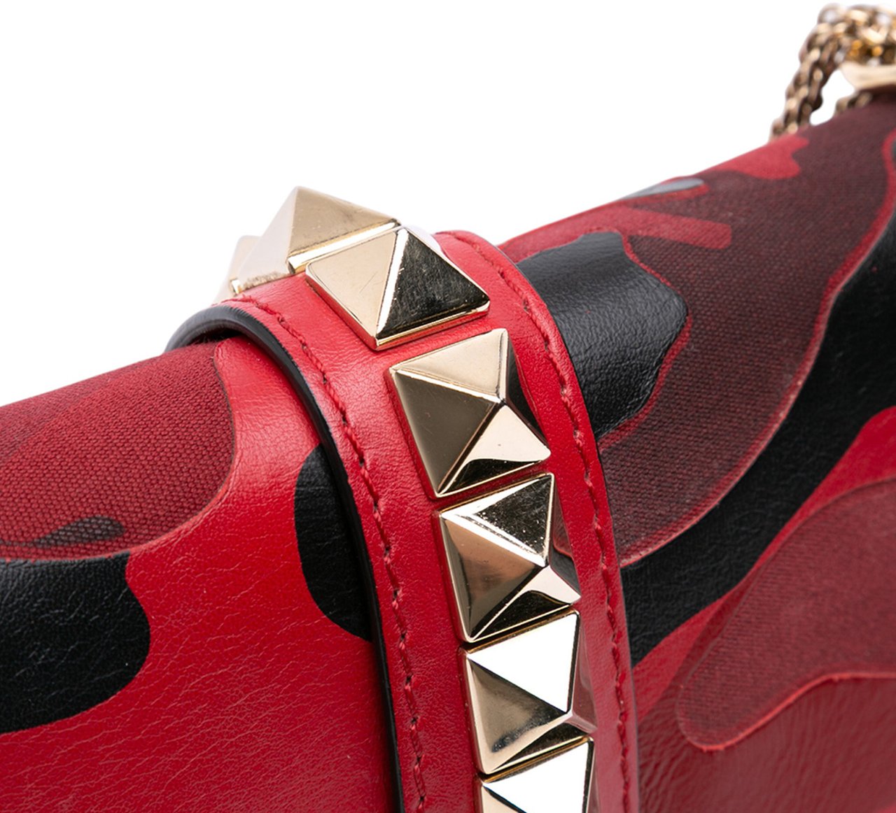Valentino Medium Nappa and Canvas Camouflage Rockstud Glam Lock Crossbody Rood