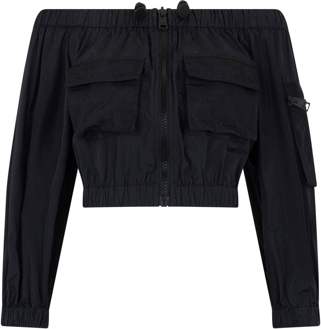 Valentino Black fitted cropped jacket with zip and pockets. Zwart