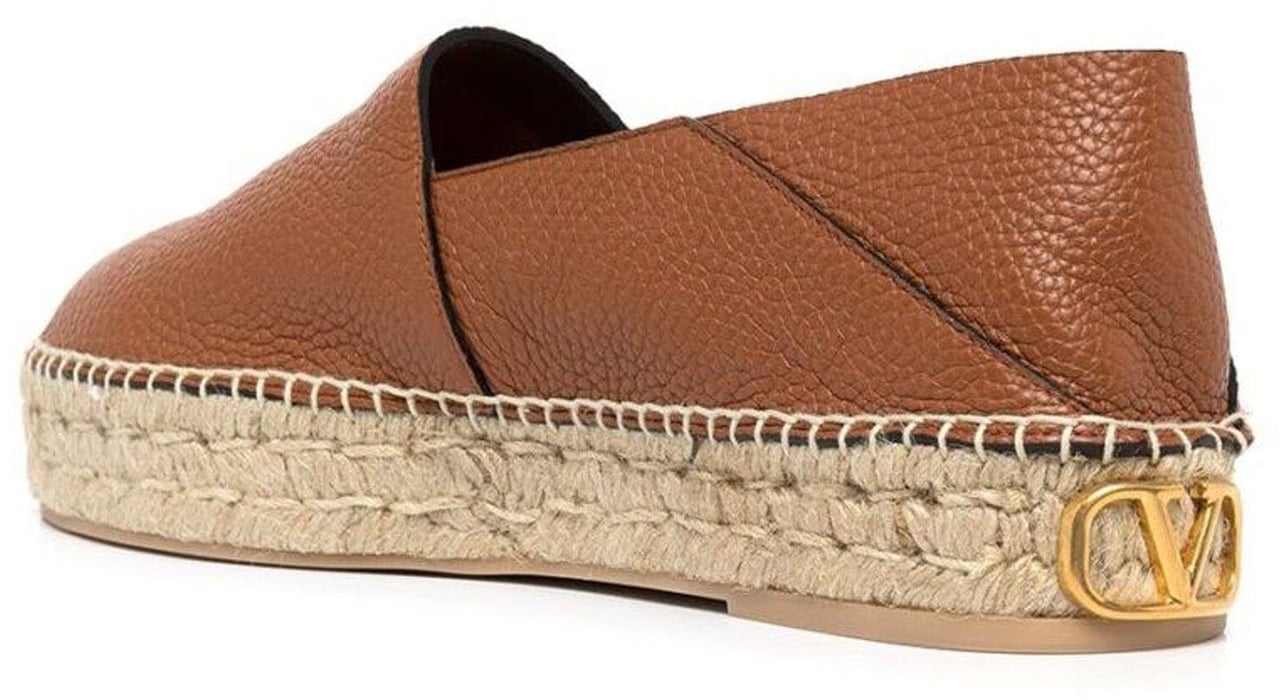 Valentino Valentino Garavani Logo-Plaque Leather Espadrilles Bruin