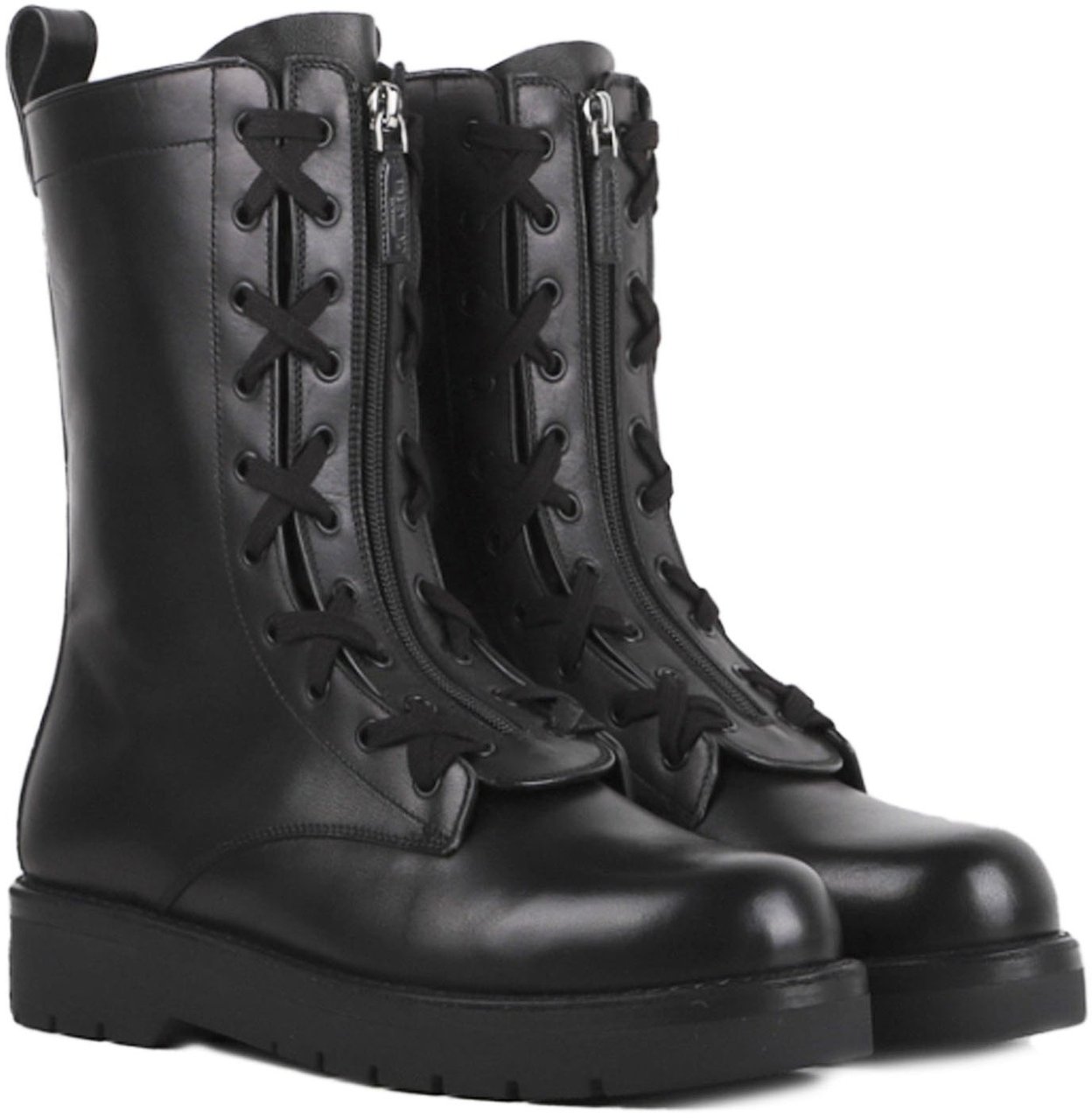 Valentino Valentino Garavani Combat Leather Boots Zwart