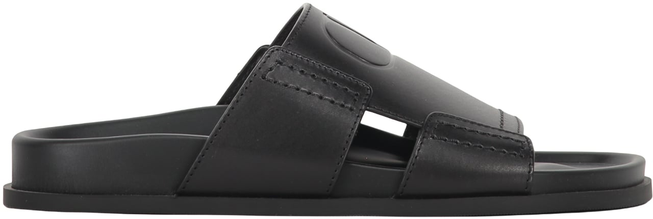 Valentino Leather slides with logo Zwart