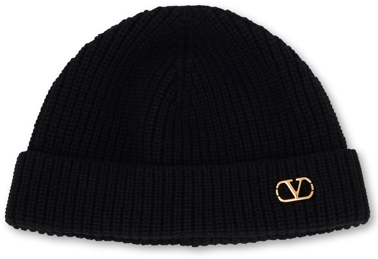 Valentino Knit hat with logo Zwart