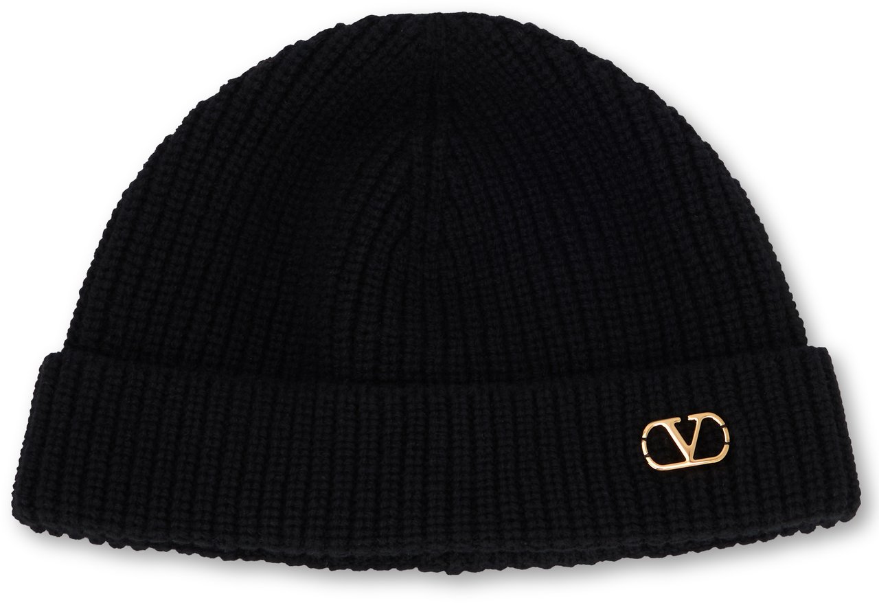 Valentino Knit hat with logo Zwart