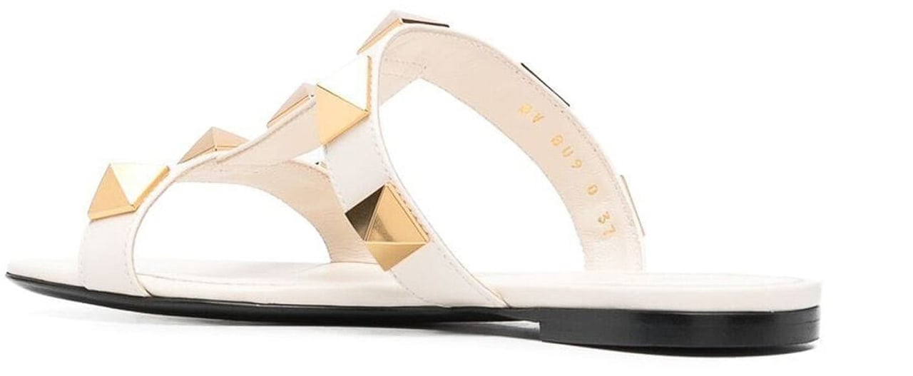 Valentino Valentino Garavani Roman Stud Leather Flat Sandals Wit