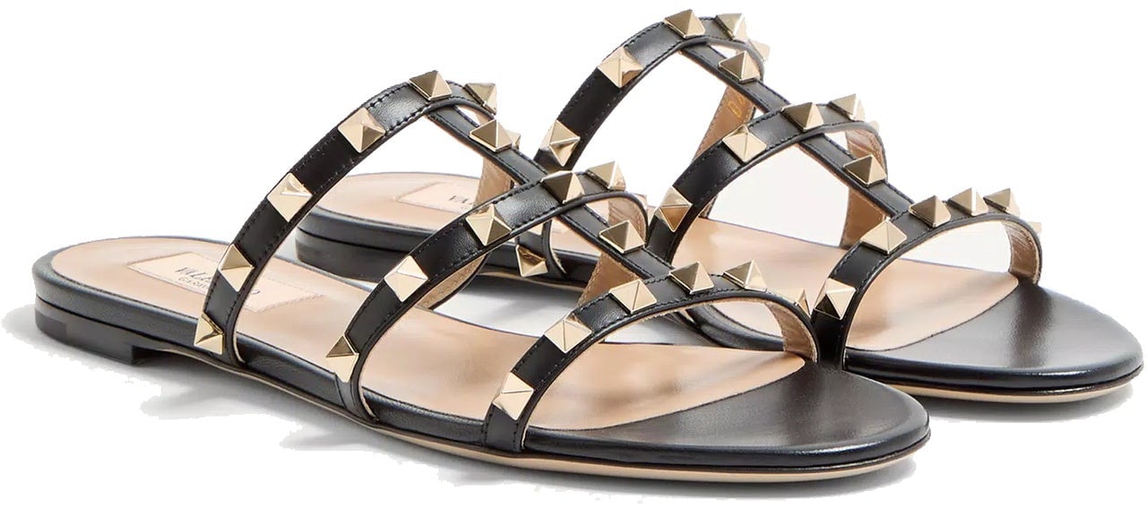 Valentino VALENTINO GARAVANI Rockstud Low Slide Sandals Zwart