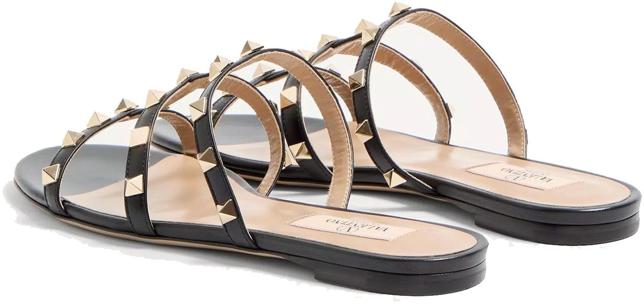 Valentino VALENTINO GARAVANI Rockstud Low Slide Sandals Zwart