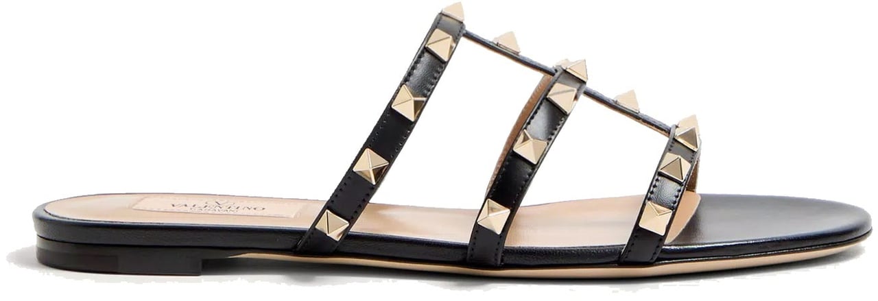 Valentino VALENTINO GARAVANI Rockstud Low Slide Sandals Zwart