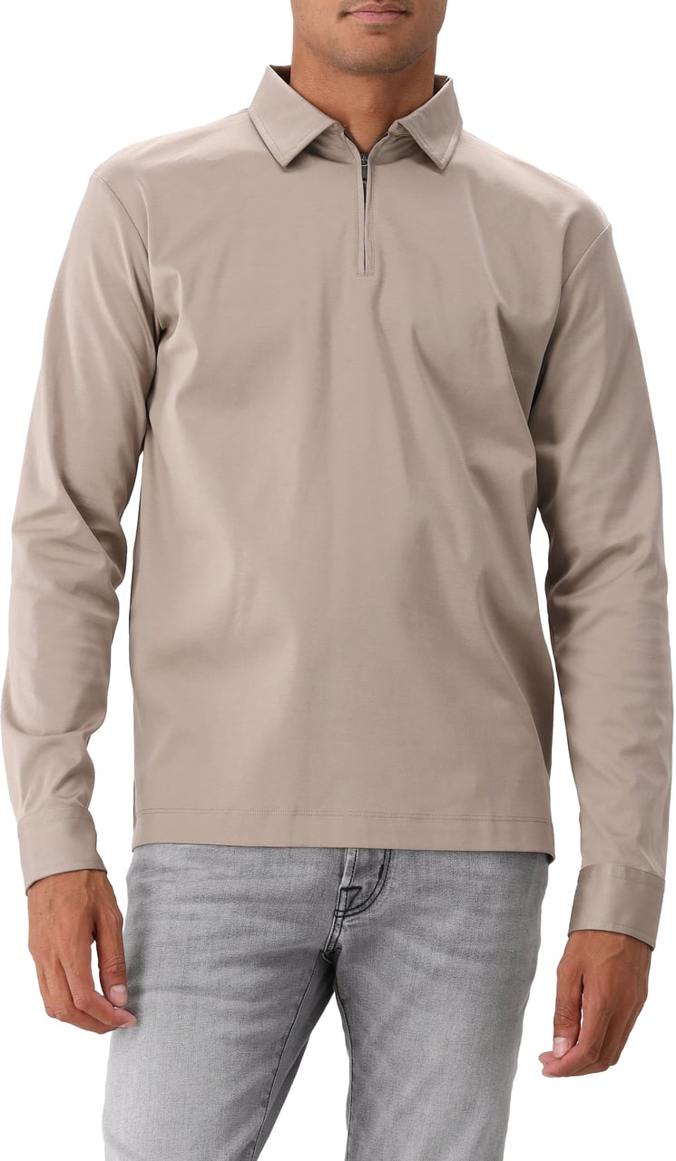 Valenza Valenza Longsleeve Polo Lead Grey Zip Collar Grijs