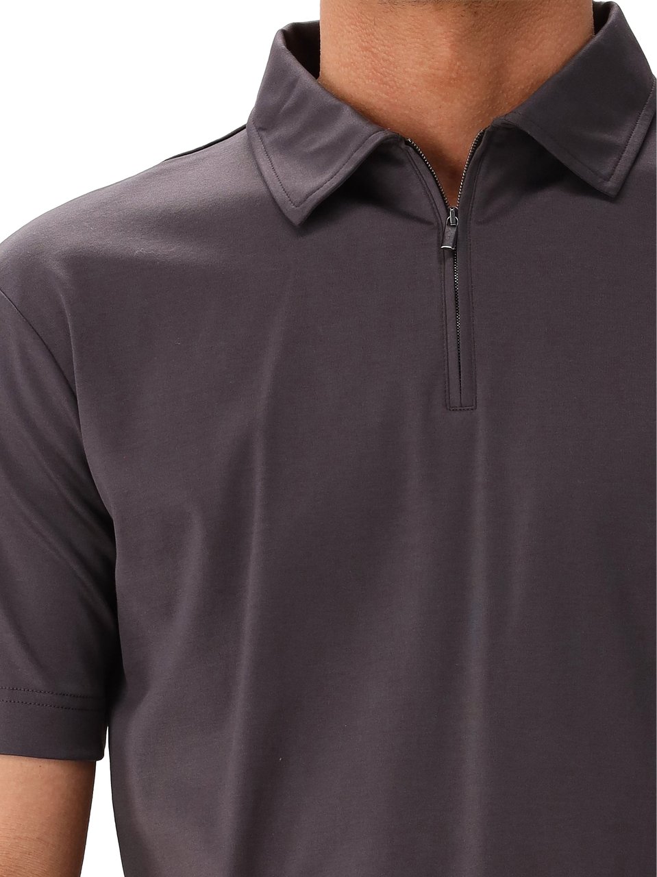 Valenza Valenza Polo Supima Zip Collar Asphalt Grijs