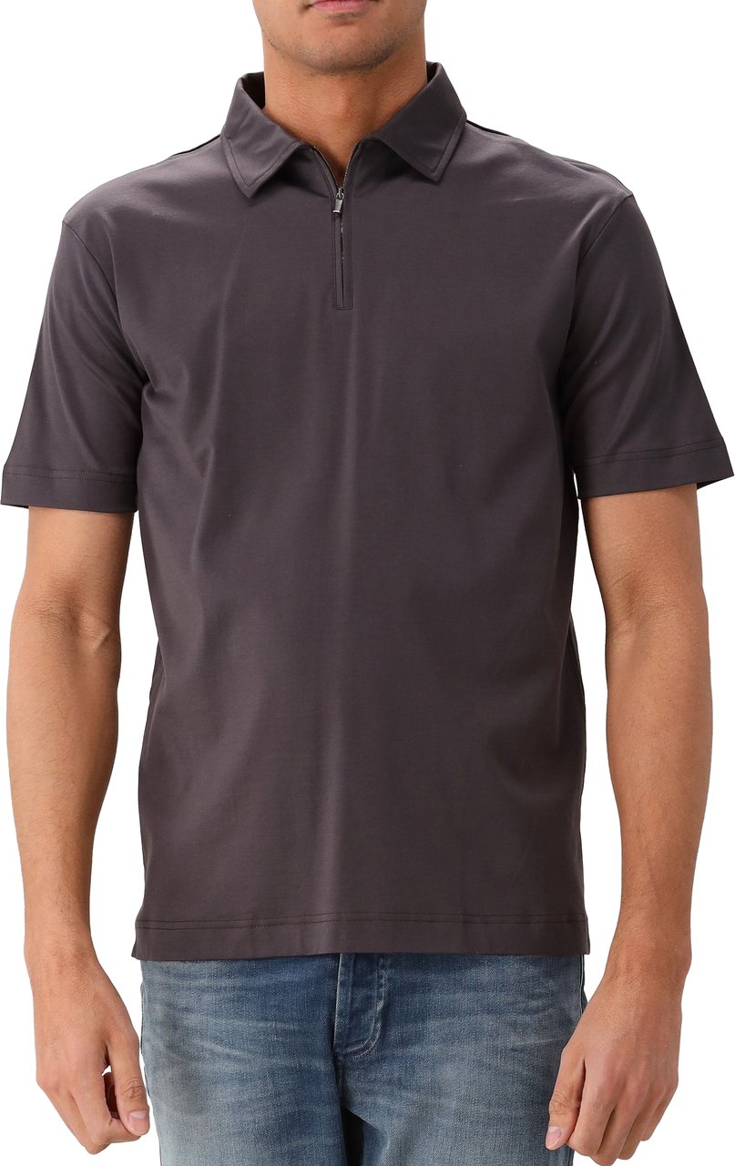 Valenza Valenza Polo Supima Zip Collar Asphalt Grijs